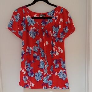 Sara Michelle Red White & Blue Floral Blouse Size L